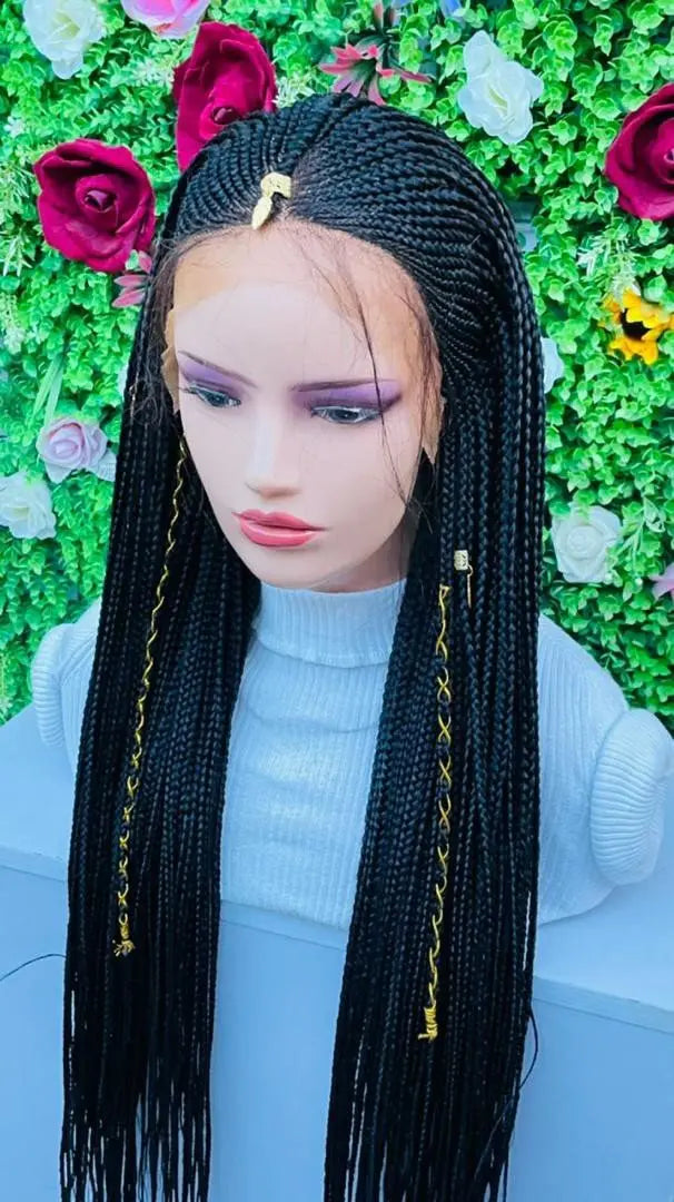 AFRICAN BRAIDED CONROW WIGS ON 13*4 FRONTAL LACE CLOSURE - d.glitterzwigs