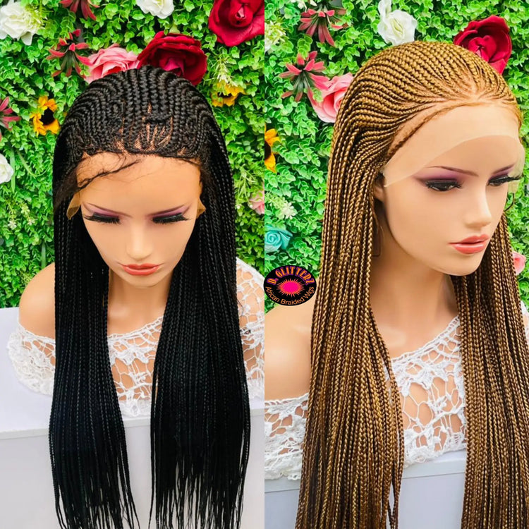 AFRICAN BRAIDED CONROW WIGS ON 13*6  FRONTAL LACE CLOSURE - d.glitterzwigs