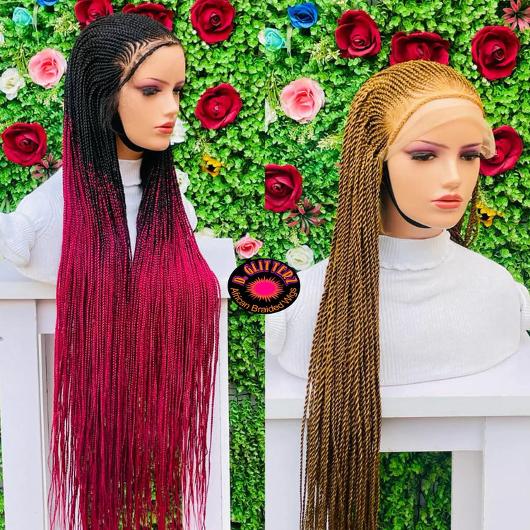 AFRICAN BRAIDED  CONROW WIGS ON 13*6 FRONTAL LACE CLOSURE - d.glitterzwigs