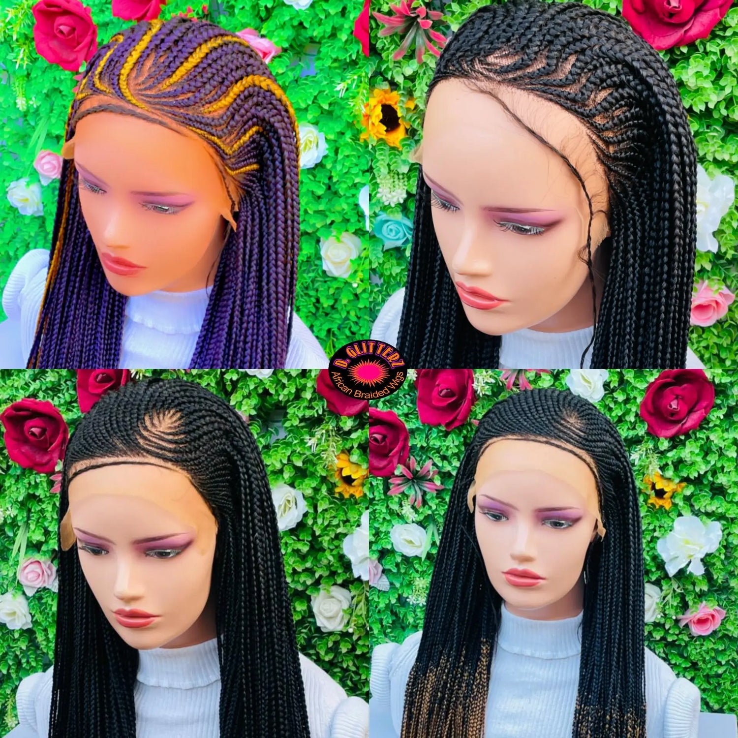 AFRICAN BRAIDED  CONROW WIGS ON  FRONTAL LACE CLOSURE - d.glitterzwigs