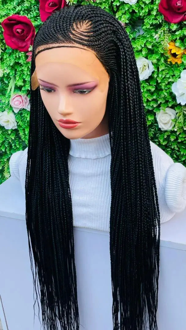 AFRICAN BRAIDED  CONROW WIGS ON  FRONTAL LACE CLOSURE - d.glitterzwigs