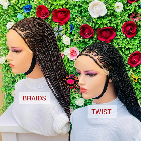 AFRICAN BRAIDED  CONROW WIGS ON FRONTAL LACE CLOSURE - d.glitterzwigs