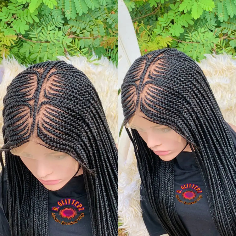 AFRICAN BRAIDED  CONROW WIGS PN 8*8 LACE CLOSURE - d.glitterzwigs