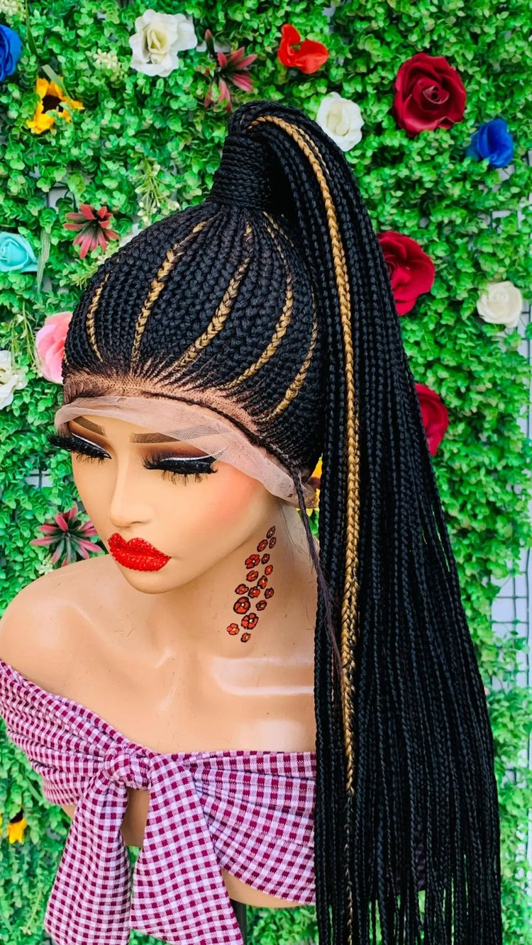 AFRICAN BRAIDED   PONYTAIL WIGS ON 360 LACE CLOSURE - d.glitterzwigs