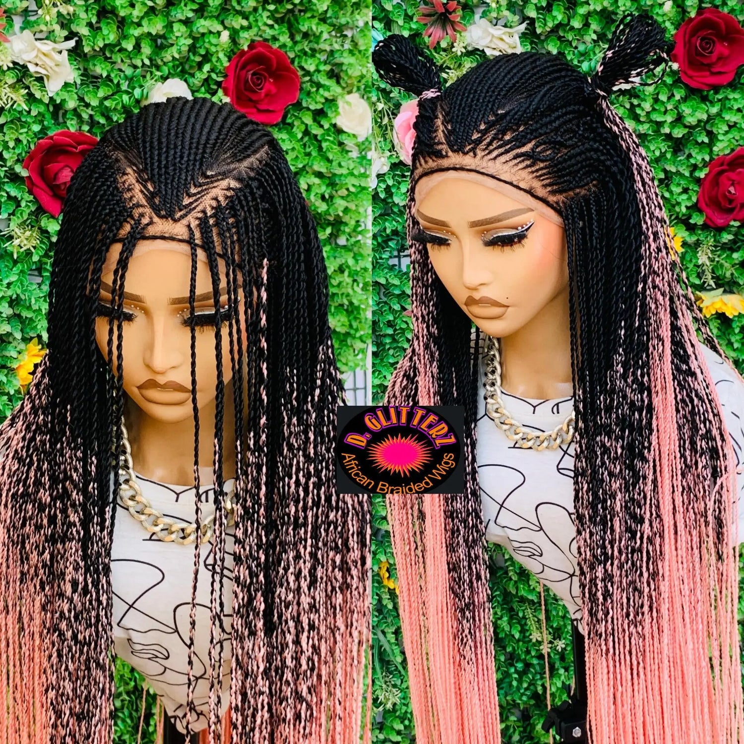 AFRICAN BRAIDED   WIGS  ON 13*6 FRONTAL LACE CLOSURE 42" - d.glitterzwigs