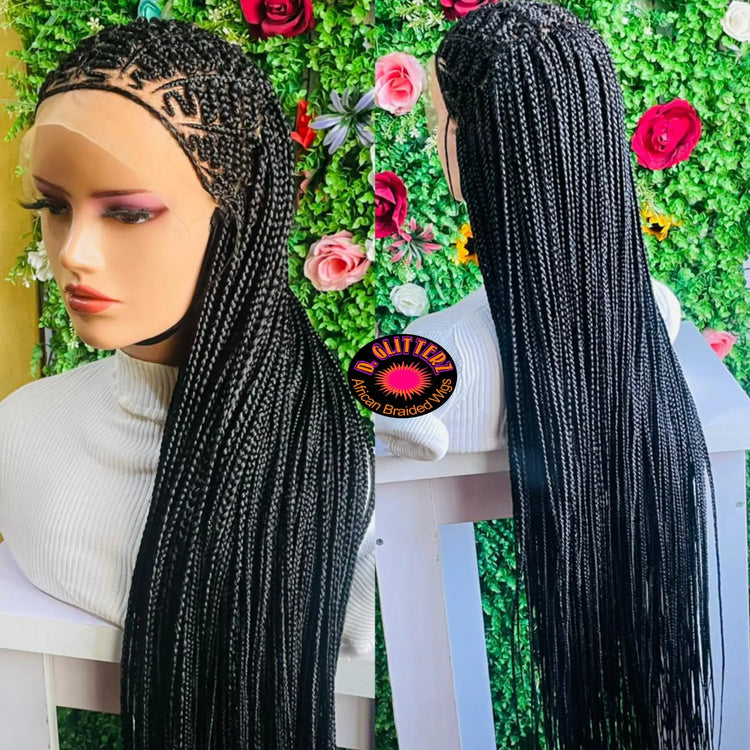 AFRICAN BRAIDED ZIGZAG  CONROW WIG ON FRONTAL LACE CLOSURE - d.glitterzwigs