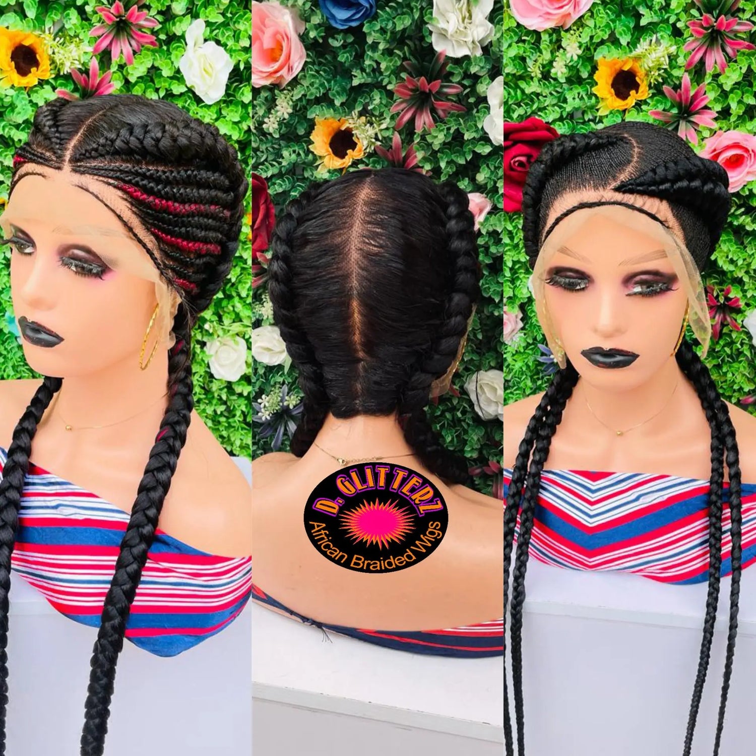 ALL BACK BRAIDED WIGS ON FULL LACE CLOSURE 45" - d.glitterzwigs