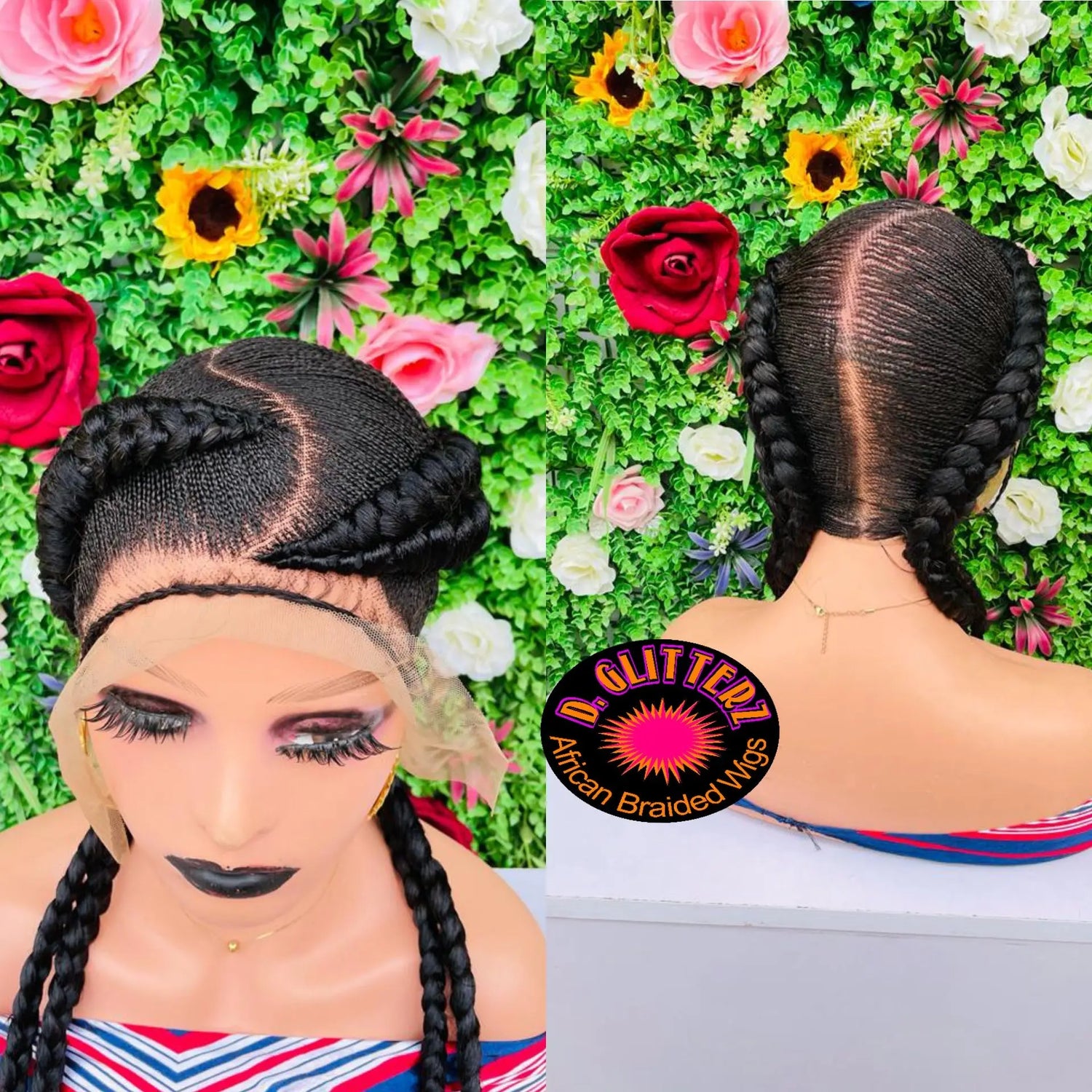 ALL BACK BRAIDED WIGS ON FULL LACE CLOSURE 45" - d.glitterzwigs