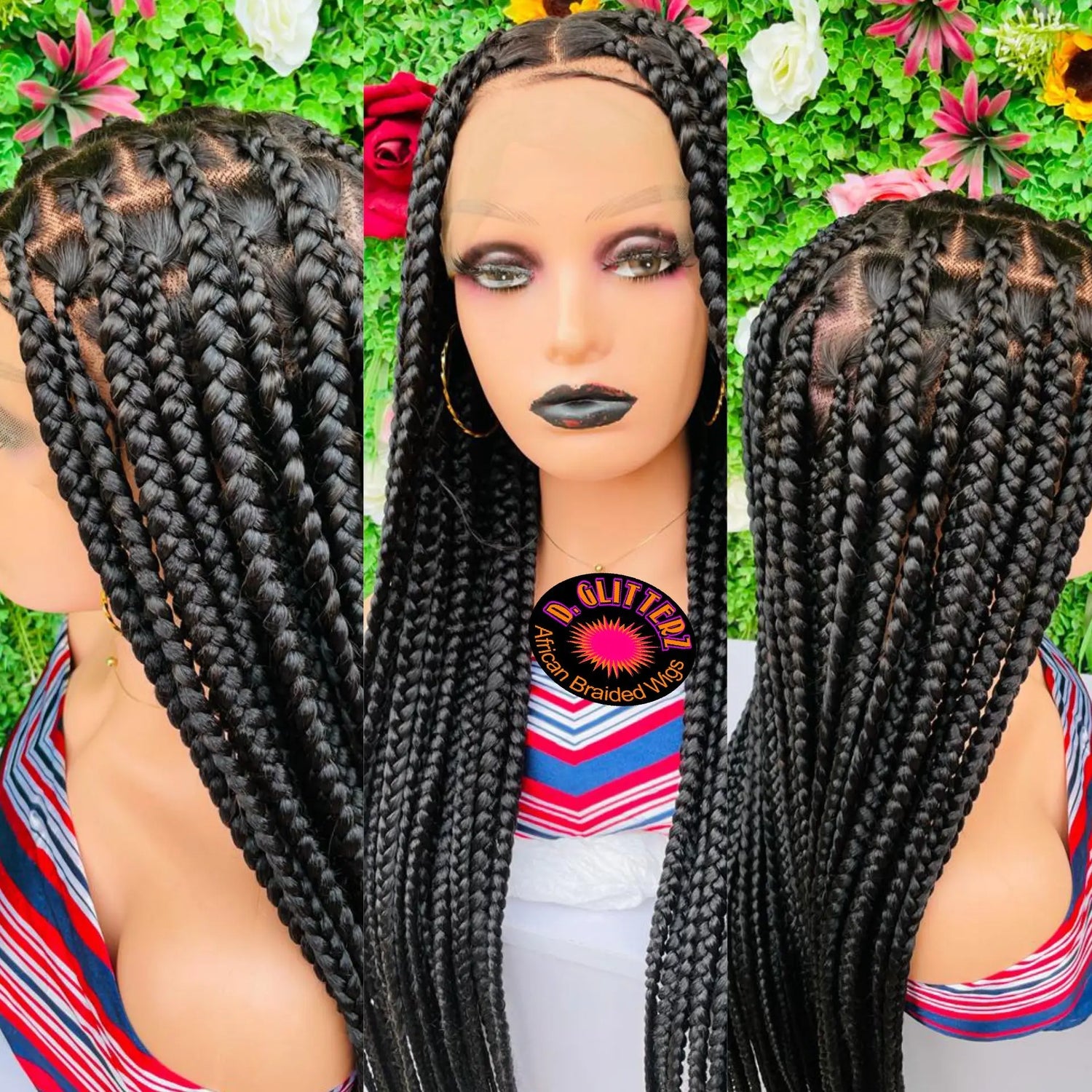 JUMBO KNOTLESS BRAIDED WIGS ON FULL LACE CLOSURE 45" - d.glitterzwigs