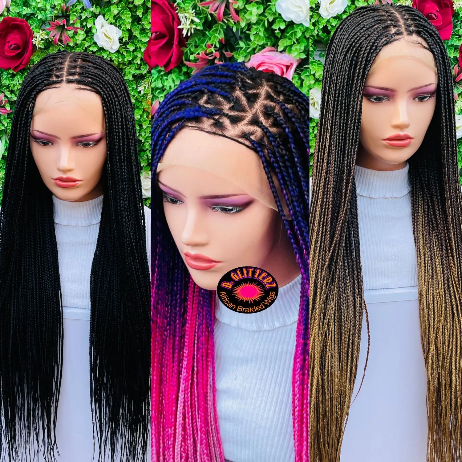 KNOTLESS BRAIDED WIGS ON FRONTAL LACE CLOSURE - d.glitterzwigs