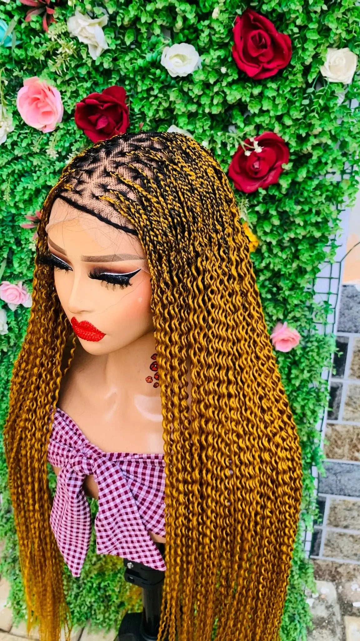 KNOTLESS WATERMELON BRAIDED   WIGS  ON 13*6 FRONTAL LACE CLOSURE - d.glitterzwigs