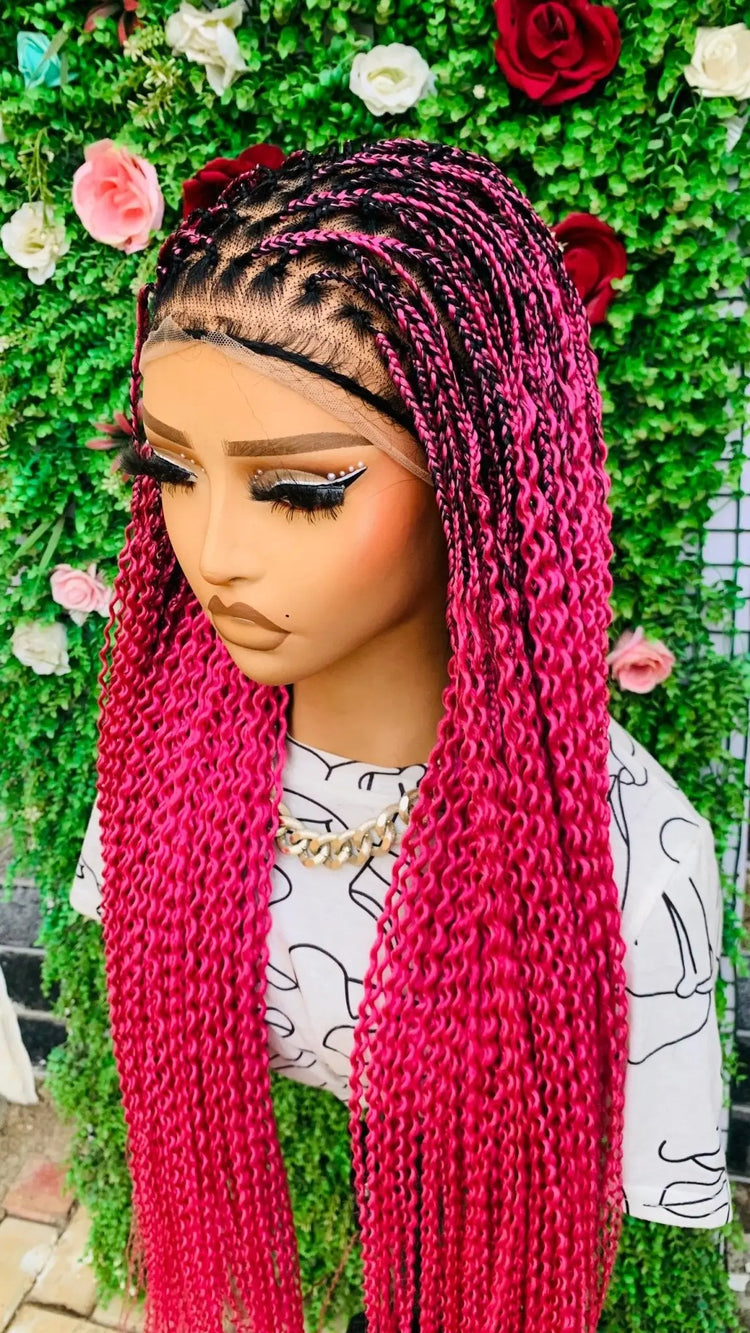 KNOTLESS WATERMELON BRAIDED   WIGS  ON 13*6 FRONTAL LACE CLOSURE - d.glitterzwigs