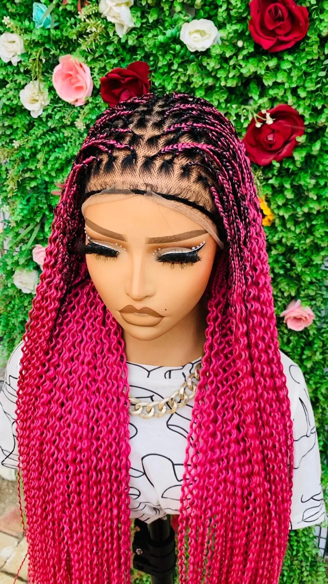 KNOTLESS WATERMELON BRAIDED   WIGS  ON 13*6 FRONTAL LACE CLOSURE - d.glitterzwigs