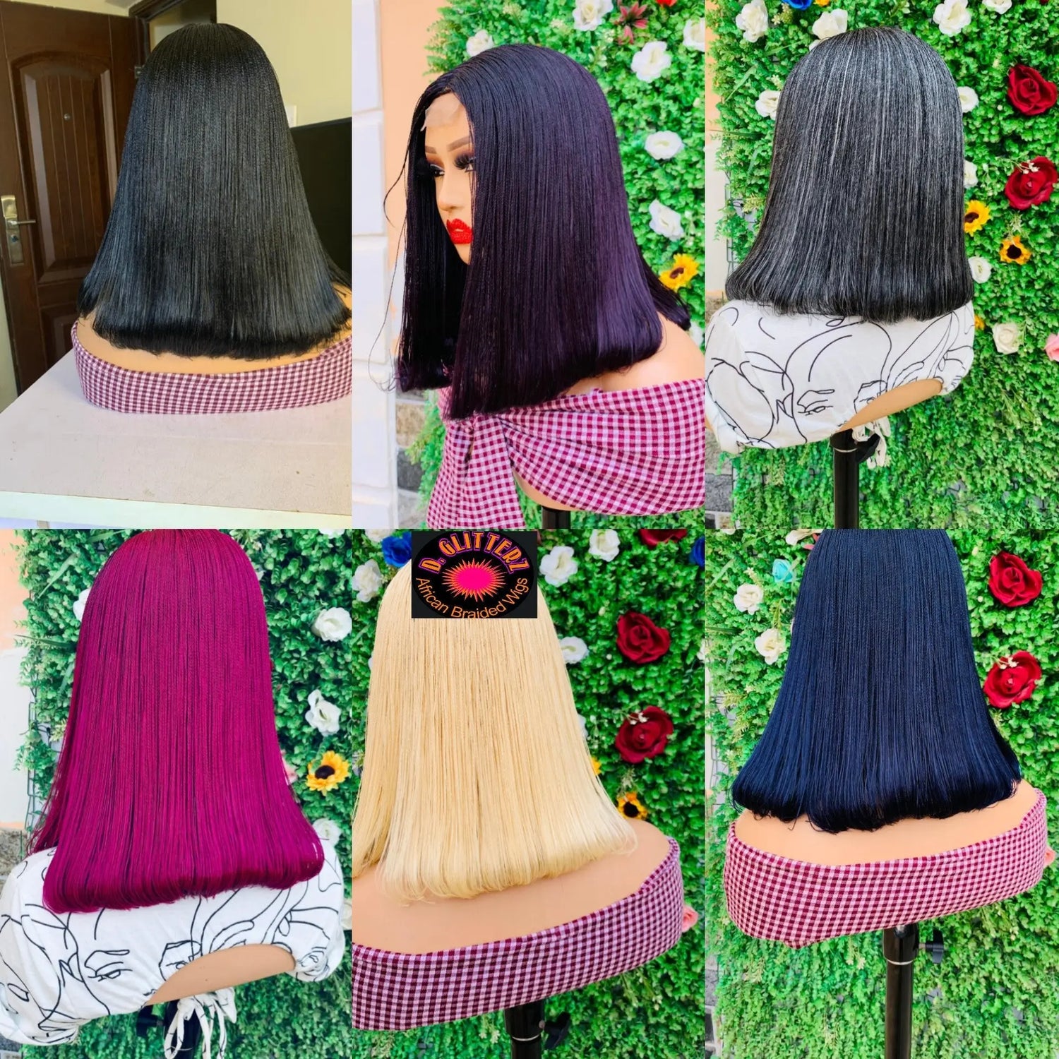 NANO BRAIDED BOB WIGS ON HALF LACE CLOSURE - d.glitterzwigs