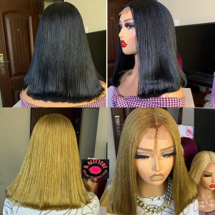 NANO BRAIDED BOB WIGS ON HALF LACE CLOSURE - d.glitterzwigs