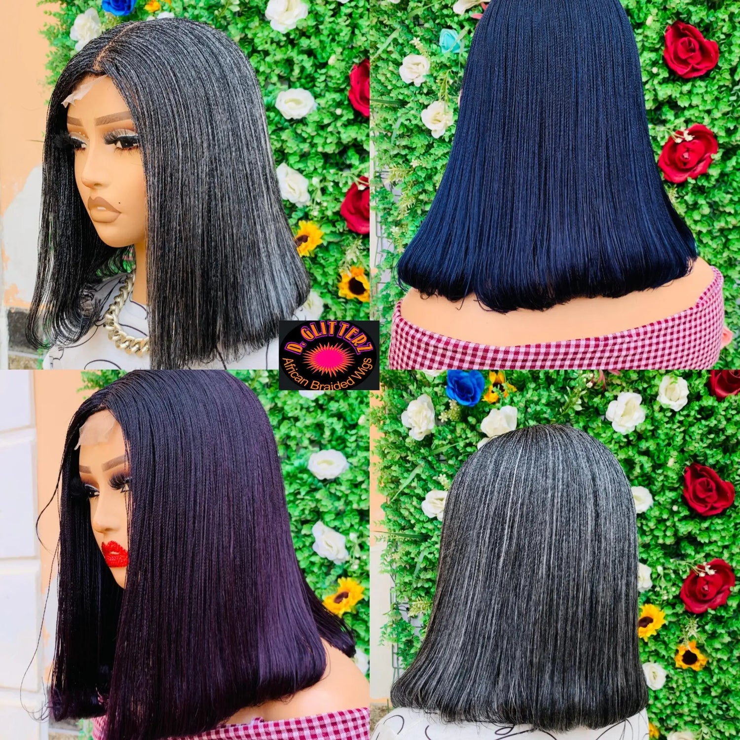 NANO BRAIDED BOB WIGS ON HALF LACE CLOSURE - d.glitterzwigs