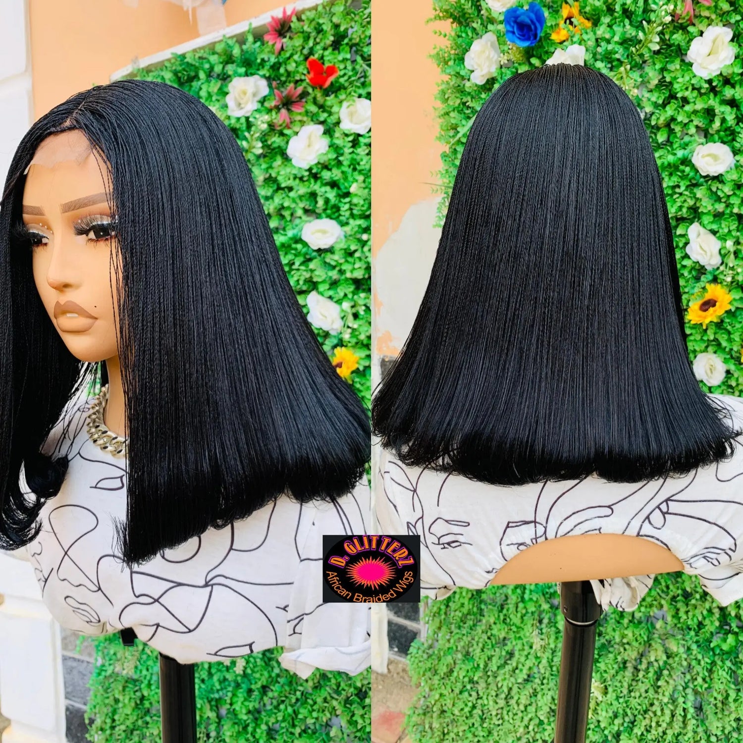 NANO BRAIDED BOB WIGS ON HALF LACE CLOSURE - d.glitterzwigs