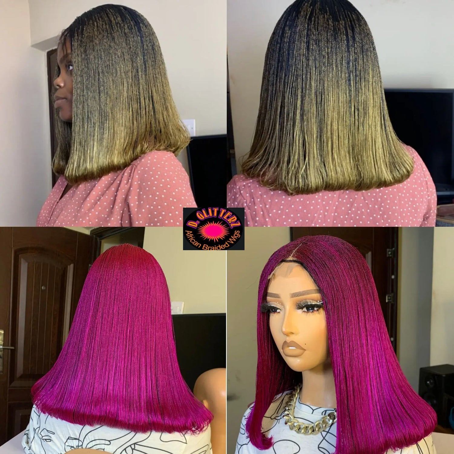 NANO BRAIDED BOB WIGS ON HALF LACE CLOSURE - d.glitterzwigs