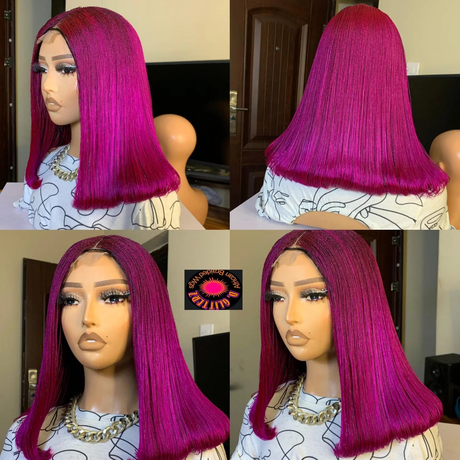 NANO BRAIDED BOB WIGS ON HALF LACE CLOSURE - d.glitterzwigs