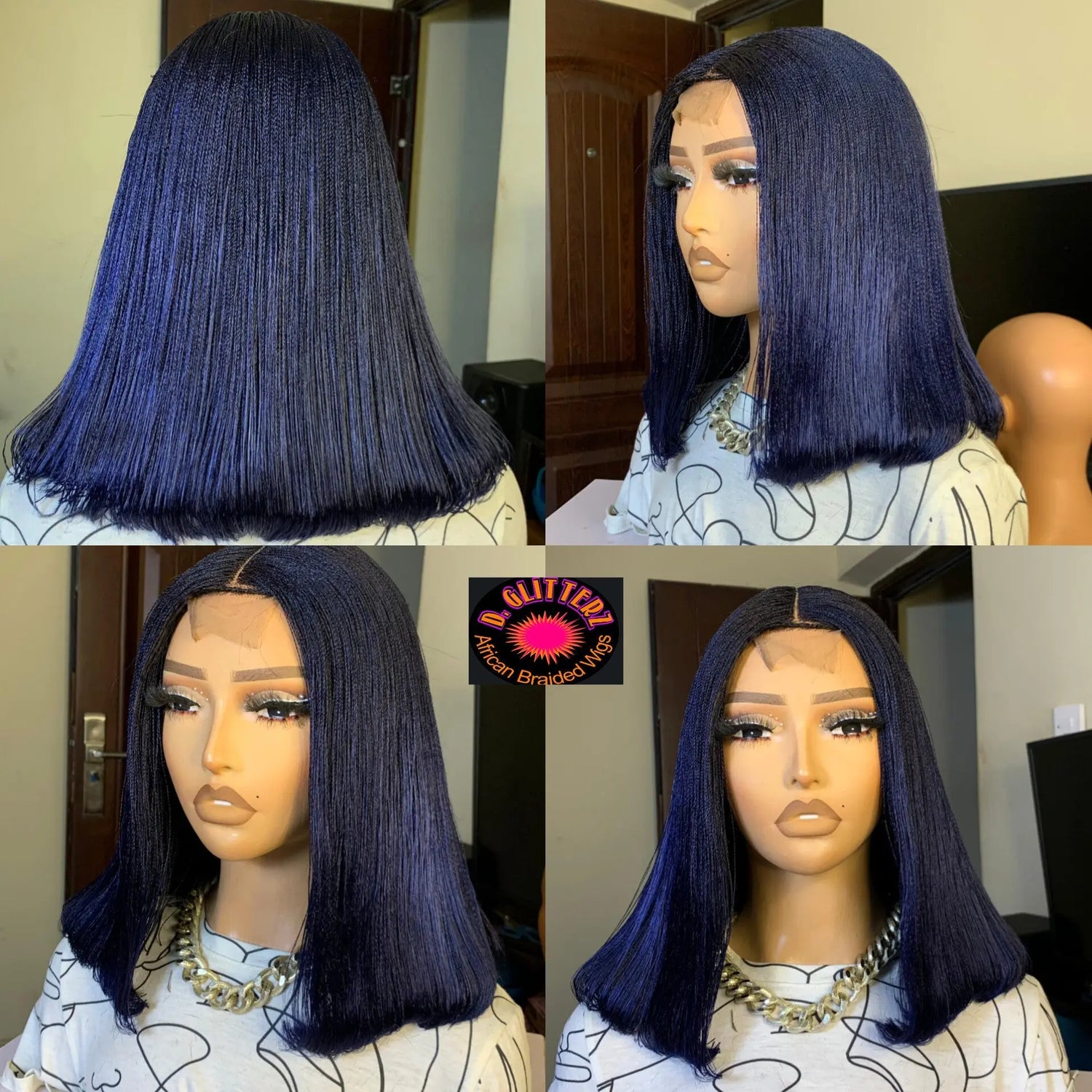 NANO BRAIDED BOB WIGS ON HALF LACE CLOSURE - d.glitterzwigs