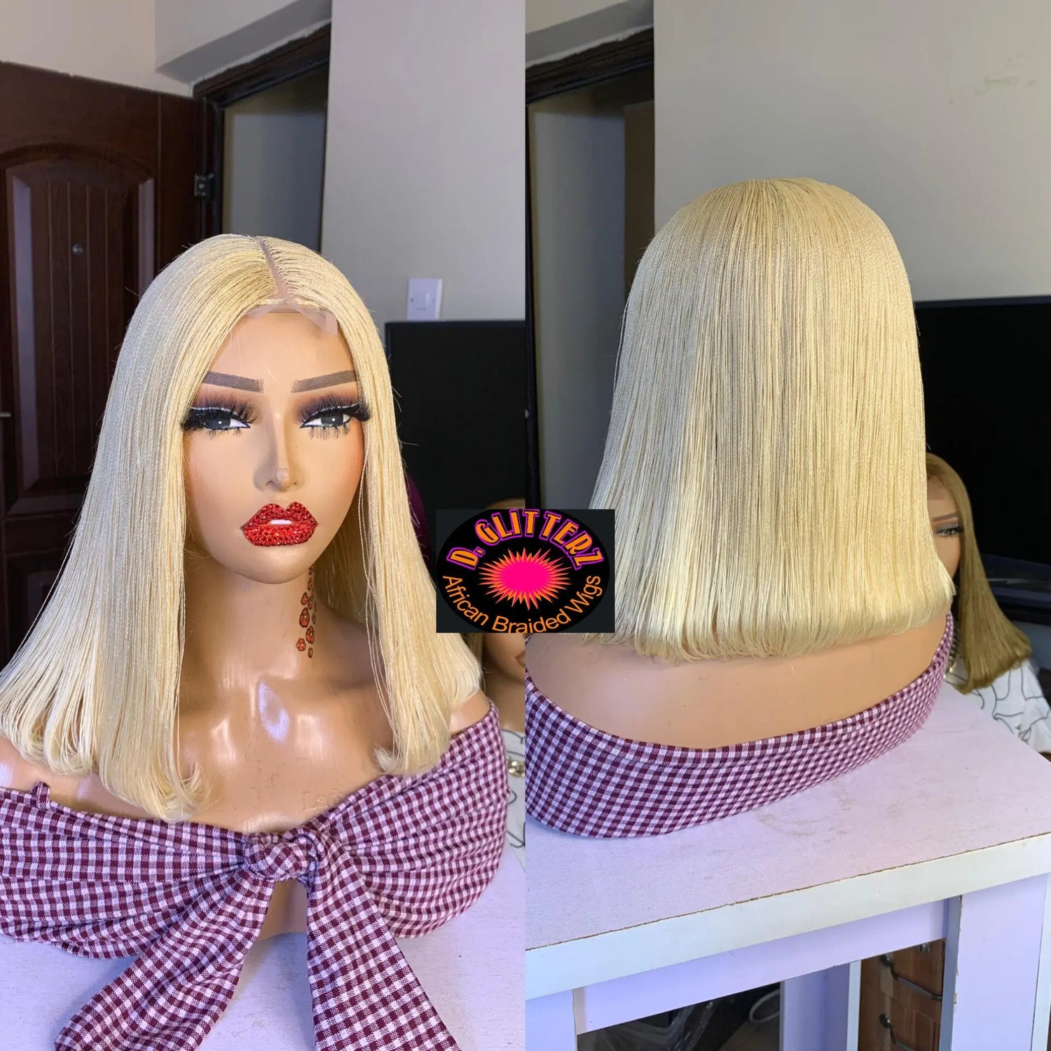 NANO BRAIDED BOB WIGS ON HALF LACE CLOSURE - d.glitterzwigs