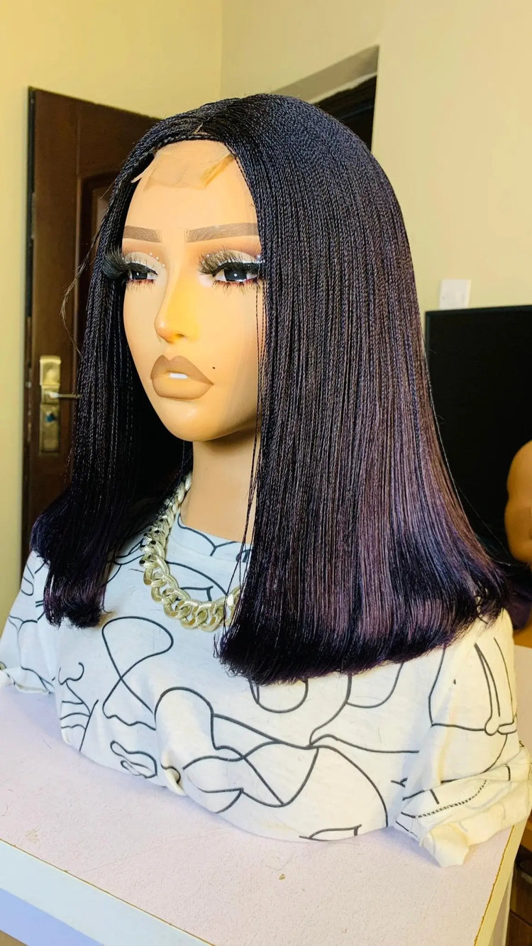 NANO BRAIDED BOB WIGS ON HALF LACE CLOSURE - d.glitterzwigs