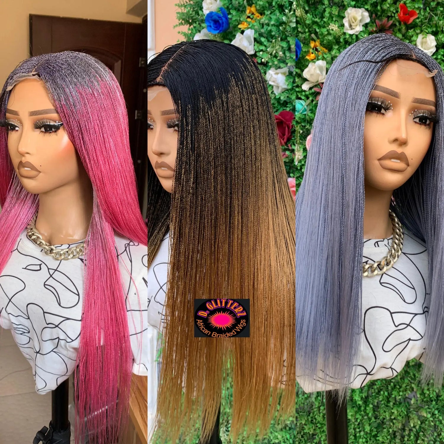 NANO BRAIDED WIGS ON HALF LACE CLOSURE - d.glitterzwigs