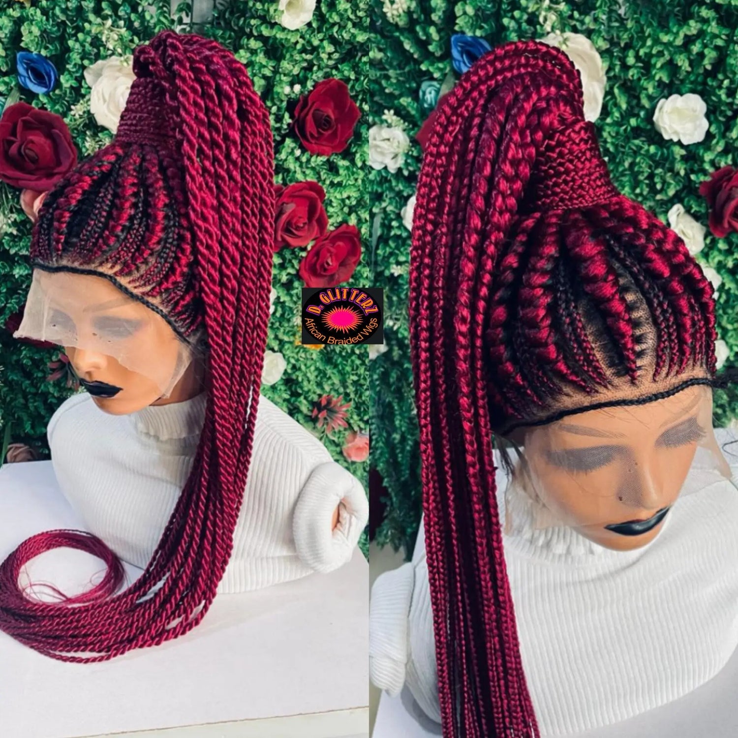 PONYTAIL BRAIDED  CONROW WIGS  ON  360 LACE CLOSURE - d.glitterzwigs