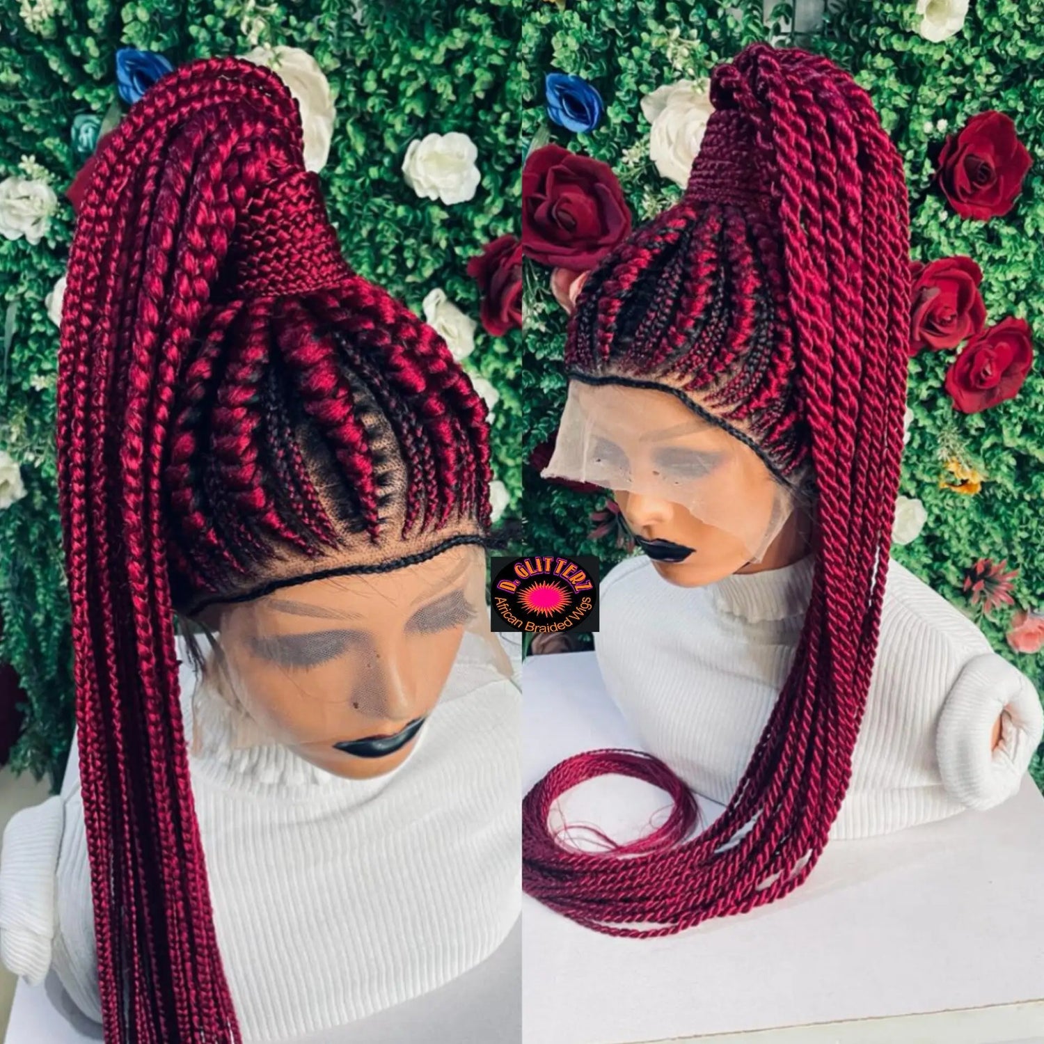 PONYTAIL BRAIDED  CONROW WIGS  ON  360 LACE CLOSURE - d.glitterzwigs