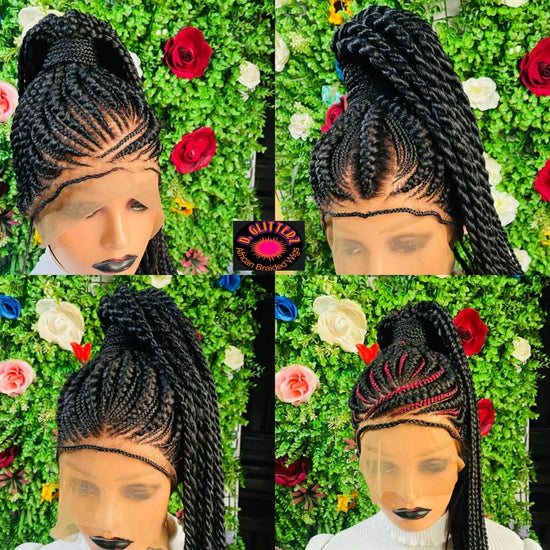 PONYTAIL BRAIDED  CONROW WIGS  ON  360 LACE CLOSURE - d.glitterzwigs