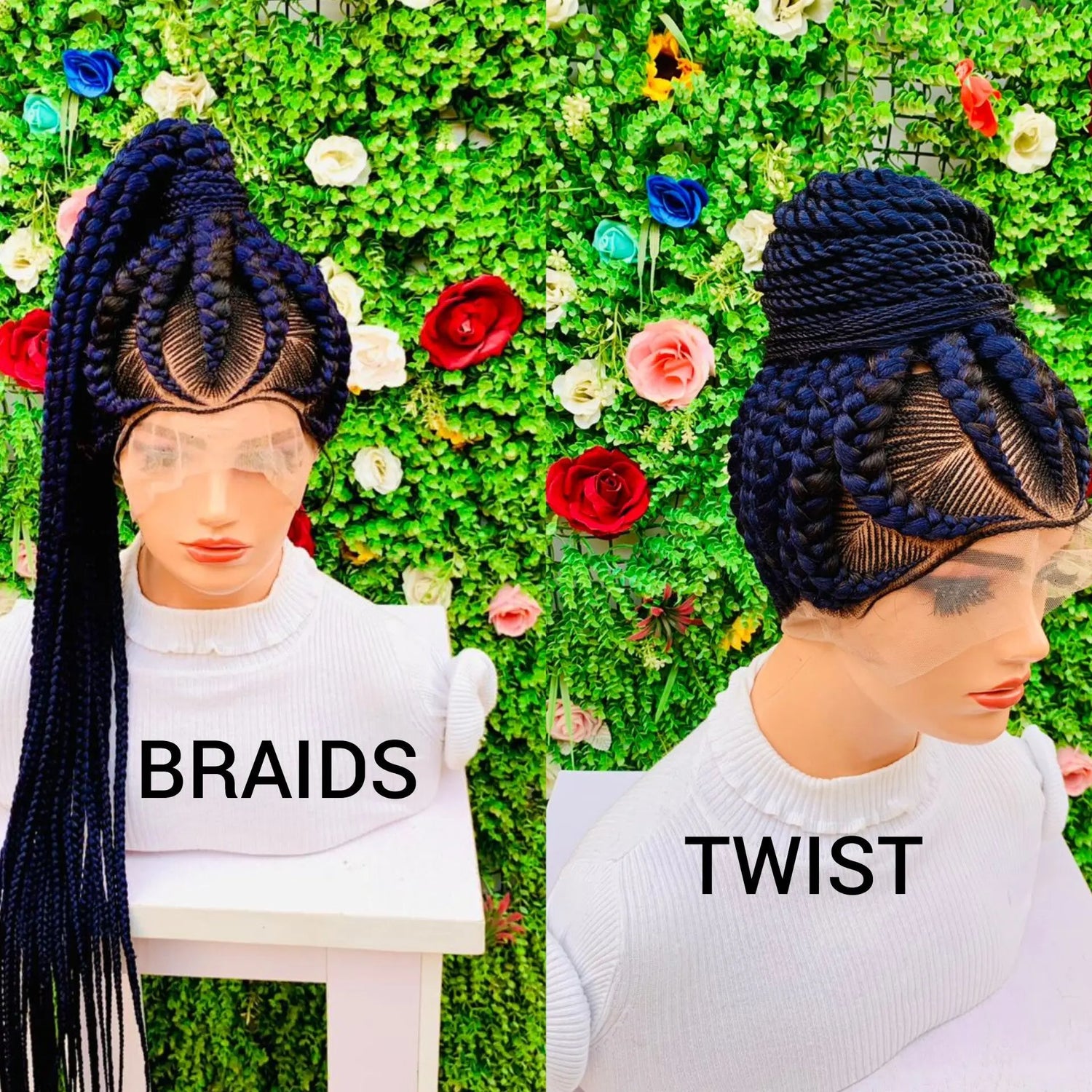 PONYTAIL BRAIDED WIGS  ON  360 LACE CLOSURE LARGE CAP - d.glitterzwigs