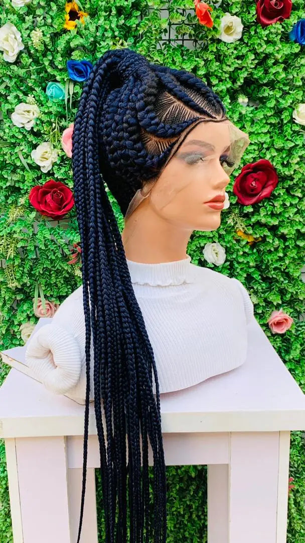 PONYTAIL BRAIDED WIGS  ON  360 LACE CLOSURE LARGE CAP - d.glitterzwigs