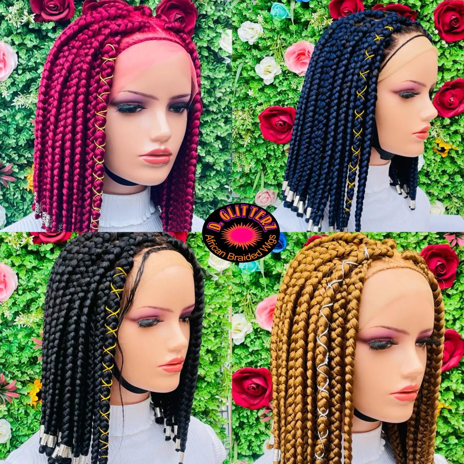 SHORT  BIG BRAIDS WIGS ON 13*4 FRONTAL LACE CLOSURE - d.glitterzwigs