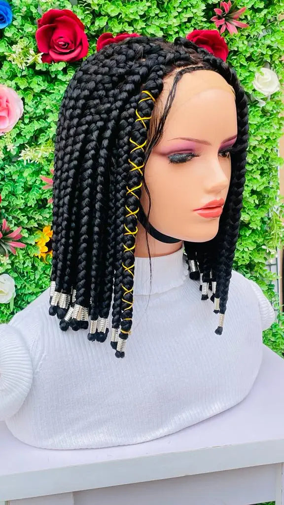 SHORT  BIG BRAIDS WIGS ON 13*4 FRONTAL LACE CLOSURE - d.glitterzwigs