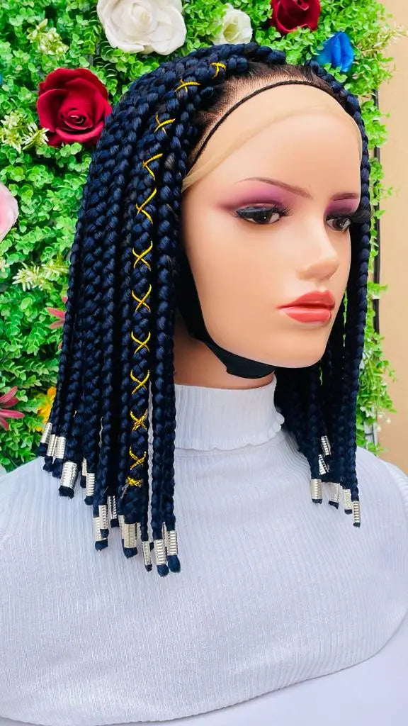 SHORT  BIG BRAIDS WIGS ON 13*4 FRONTAL LACE CLOSURE - d.glitterzwigs