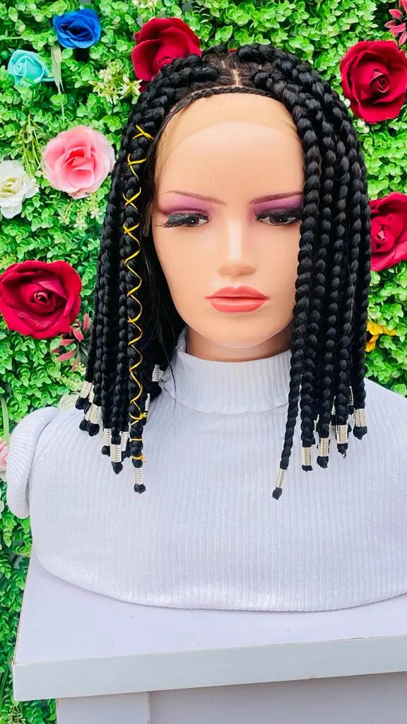 SHORT  BIG BRAIDS WIGS ON 13*4 FRONTAL LACE CLOSURE - d.glitterzwigs