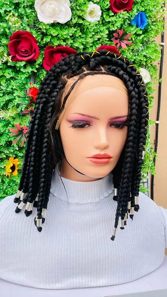 SHORT  BIG BRAIDS WIGS ON 13*4 FRONTAL LACE CLOSURE - d.glitterzwigs