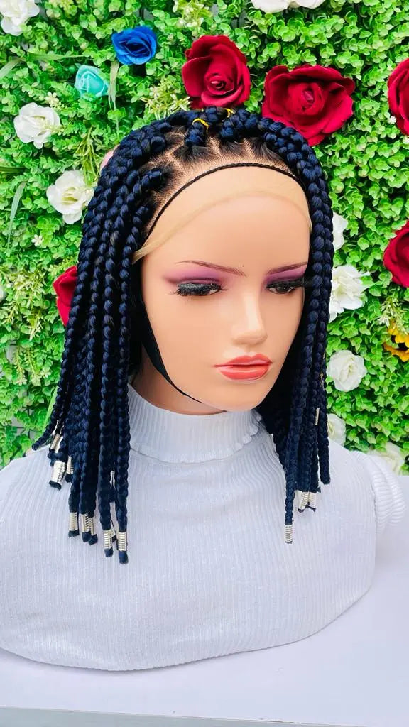 SHORT  BIG BRAIDS WIGS ON 13*4 FRONTAL LACE CLOSURE - d.glitterzwigs