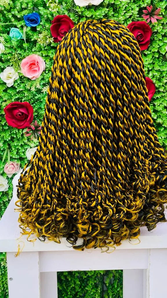 SHORT BIG TWIST WITH CURLS BRAIDED WIGS ON 2*4 CLOSURE - d.glitterzwigs