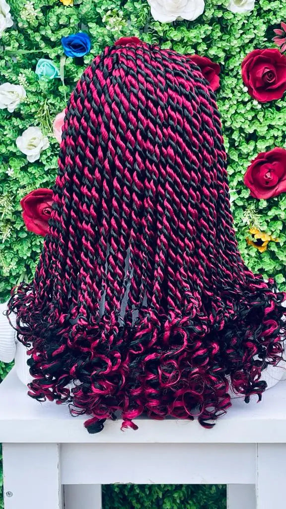 SHORT BIG TWIST WITH CURLS BRAIDED WIGS ON 2*4 CLOSURE - d.glitterzwigs