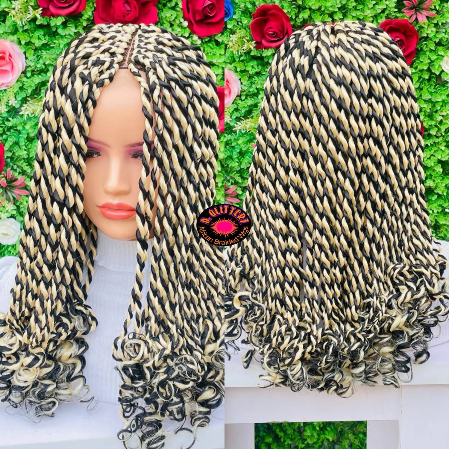 SHORT BIG TWIST WITH CURLS BRAIDED WIGS ON 2*4 CLOSURE - d.glitterzwigs