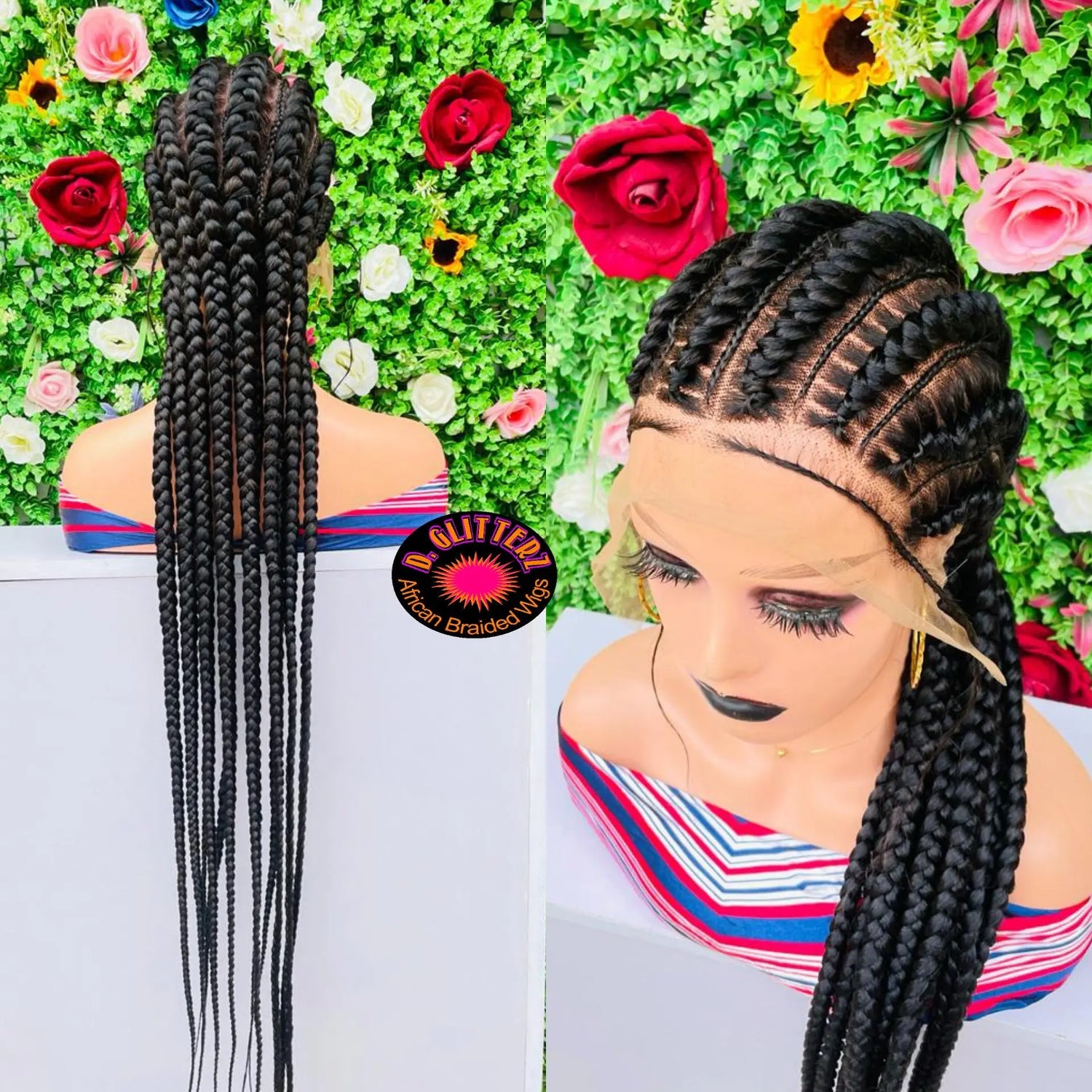 STITCHES ALL BACK BRAIDED WIGS ON FULL LACE CLOSURE 45" - d.glitterzwigs