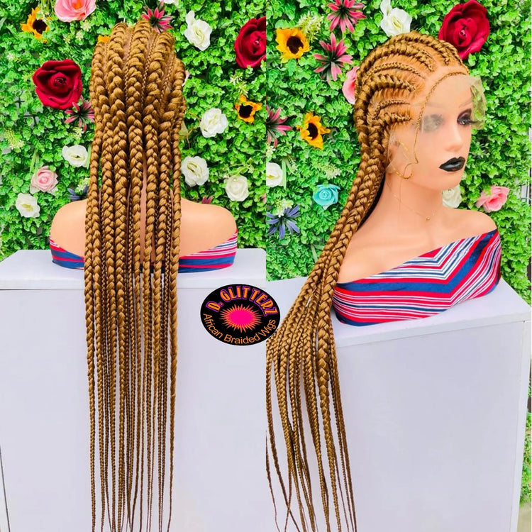 STITCHES ALL BACK BRAIDED WIGS ON FULL LACE CLOSURE 45" - d.glitterzwigs