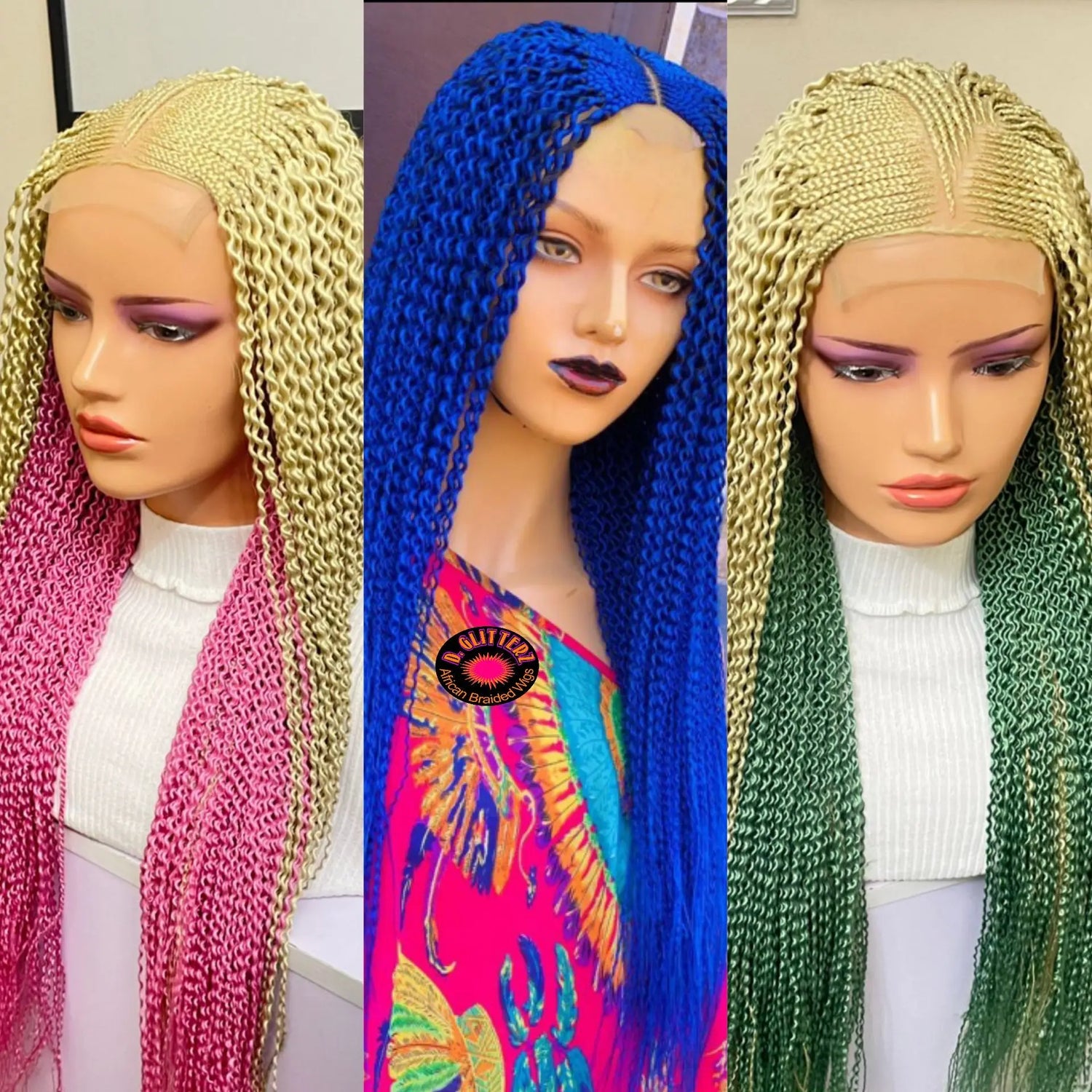 WATERMELON BRAIDED WIGS ON 4*4 CLOSURE - d.glitterzwigs