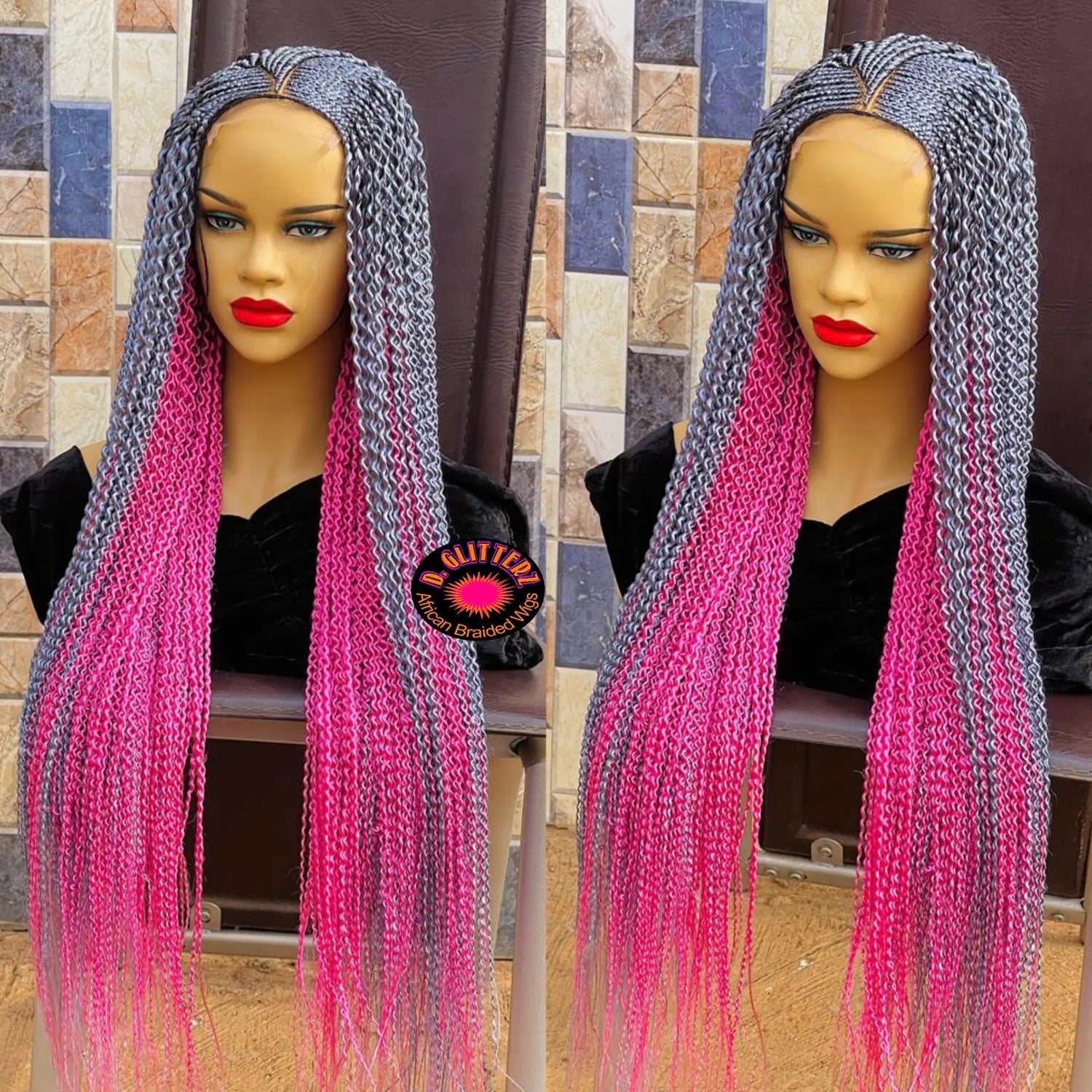 WATERMELON BRAIDED WIGS ON 4*4 CLOSURE - d.glitterzwigs