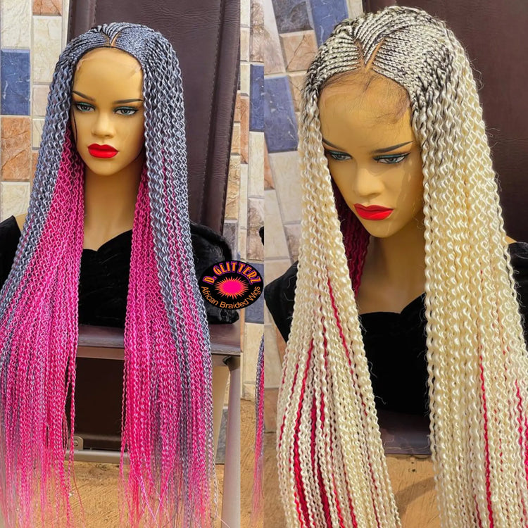 WATERMELON BRAIDED WIGS ON 4*4 CLOSURE - d.glitterzwigs