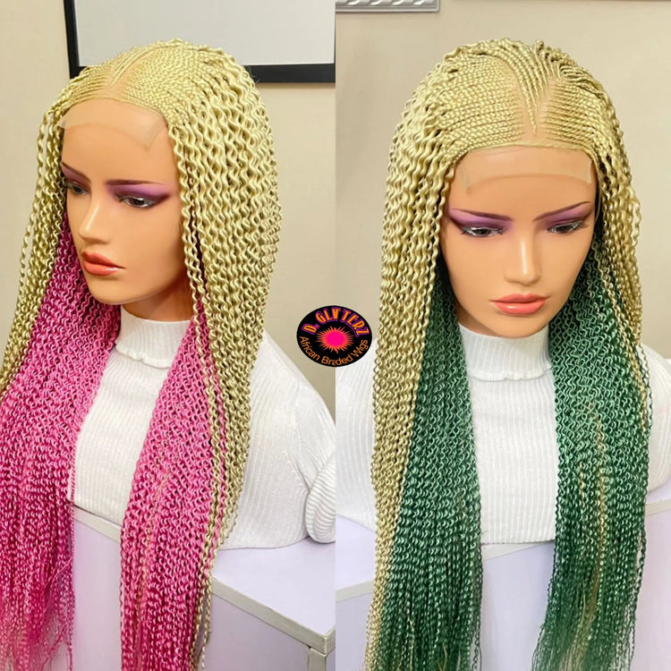 WATERMELON BRAIDED WIGS ON 4*4 CLOSURE - d.glitterzwigs