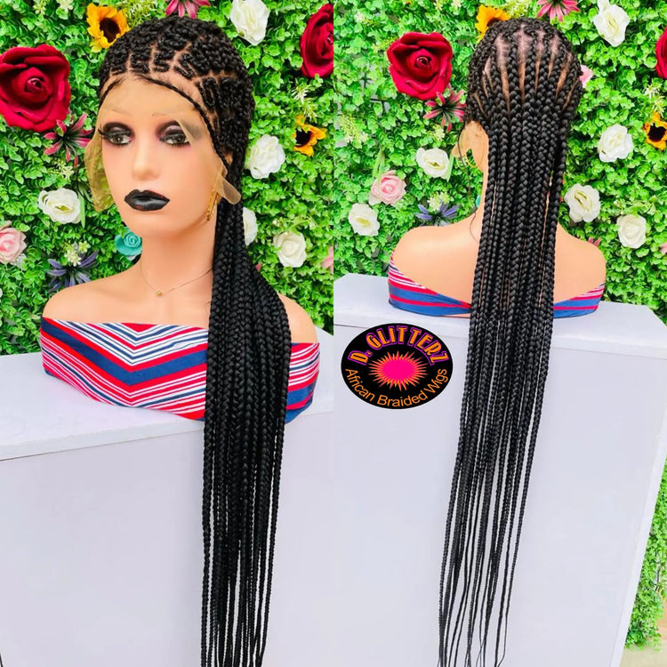 ZIGZAG ALL BACK BRAIDED WIGS ON FULL LACE CLOSURE - d.glitterzwigs