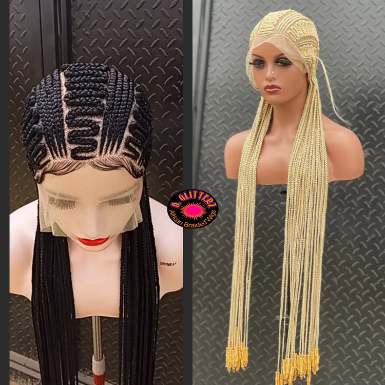 ZIGZAG All BACK AFRICAN  BRAIDED WIGS ON FULL LACE CLOSURE - d.glitterzwigs