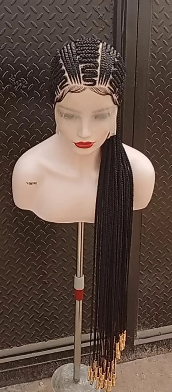 ZIGZAG All BACK AFRICAN  BRAIDED WIGS ON FULL LACE CLOSURE - d.glitterzwigs